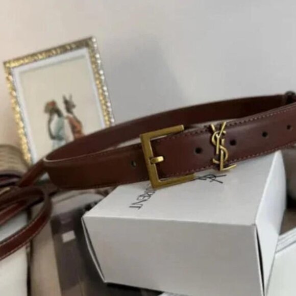 Saint Laurent Dark Brown Belt 90cm - Gold YSL Buckle with Box & Dust Bag main image 7
